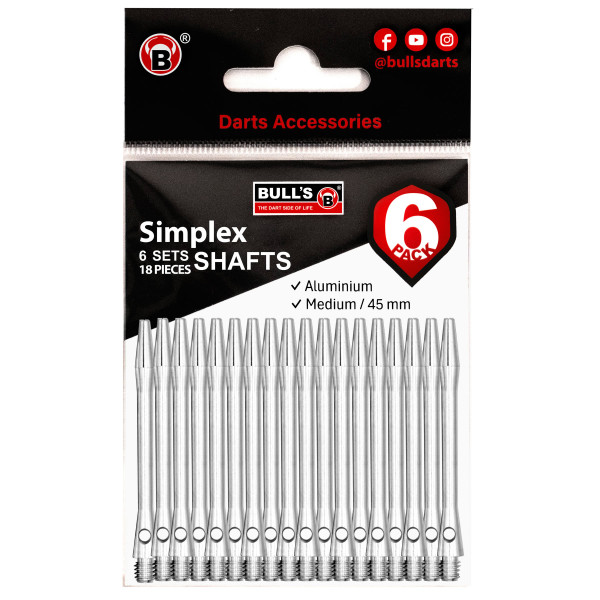 BEAZD 6-Pack Simplex Aluminium Shaft - High Performance Dart Schäfte | m/silber